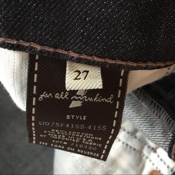 Y2K Tall Dark Denim Straight Flare 7 For All Mankind Metallic Jeans Long 27 - Picture 3 of 6